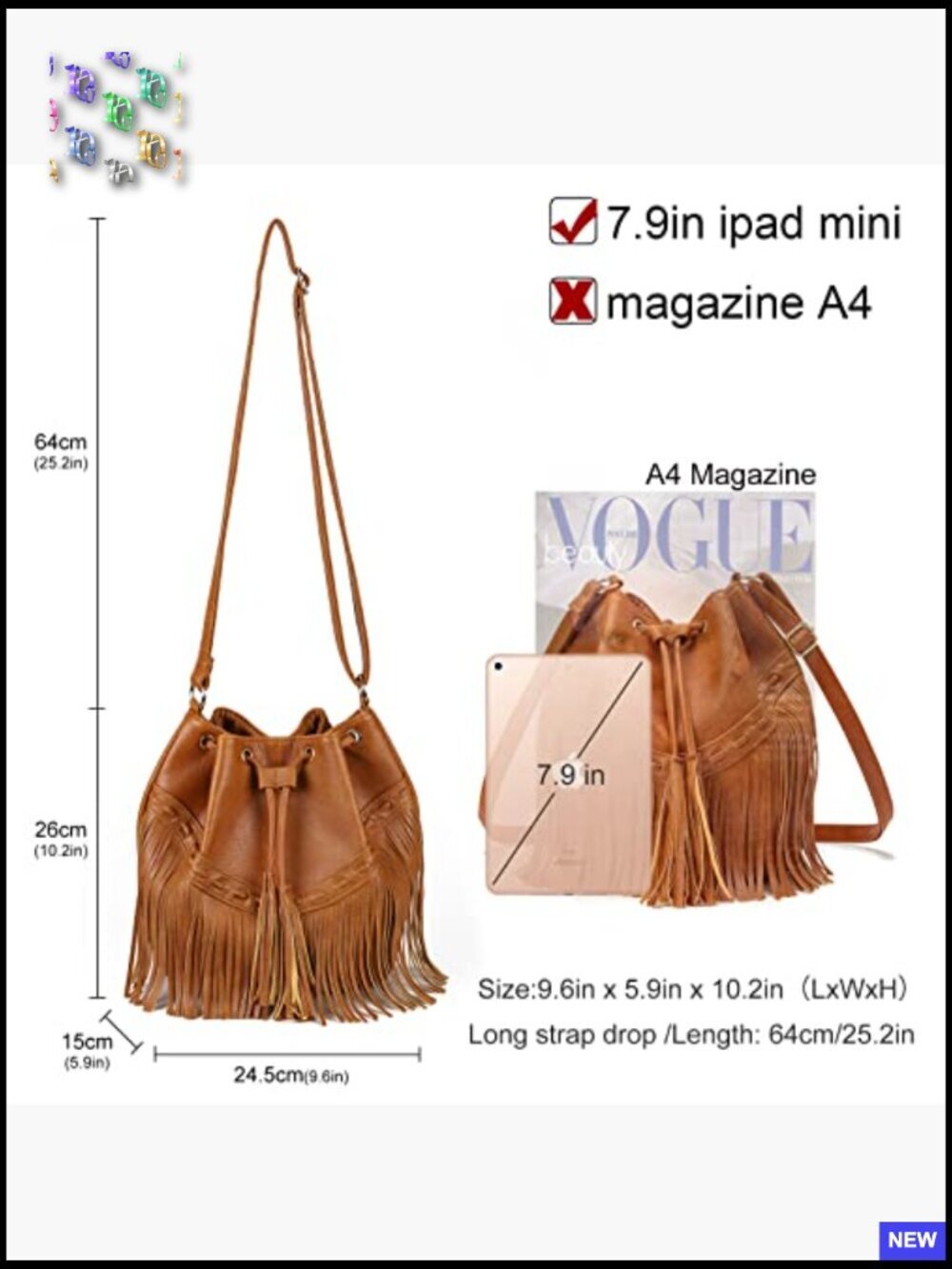 Retro Fringe Hobo Bucket Bag Crossbody Shoulder Purse Tassel Drawstring Closure - Picture 3 of 7